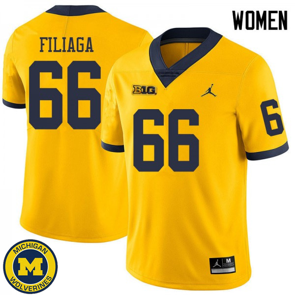 Women Michigan Wolverines #66 Chuck Filiaga Yellow Jordan Brand Player Jersey